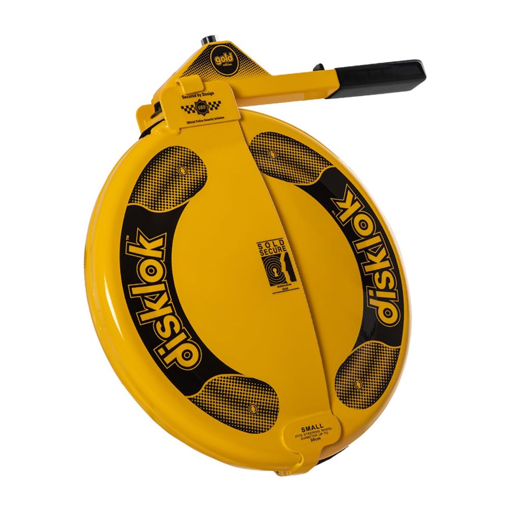 Disklok Antifurto per Volante 'Gold Edition' - Taglia Small - 35-39cm - Giallo - Approvato SCM Dispositivo Blocca-sterzo Sicurezza Visibile Dissuasivo Deterrente Universale per Auto Furgoni Camper