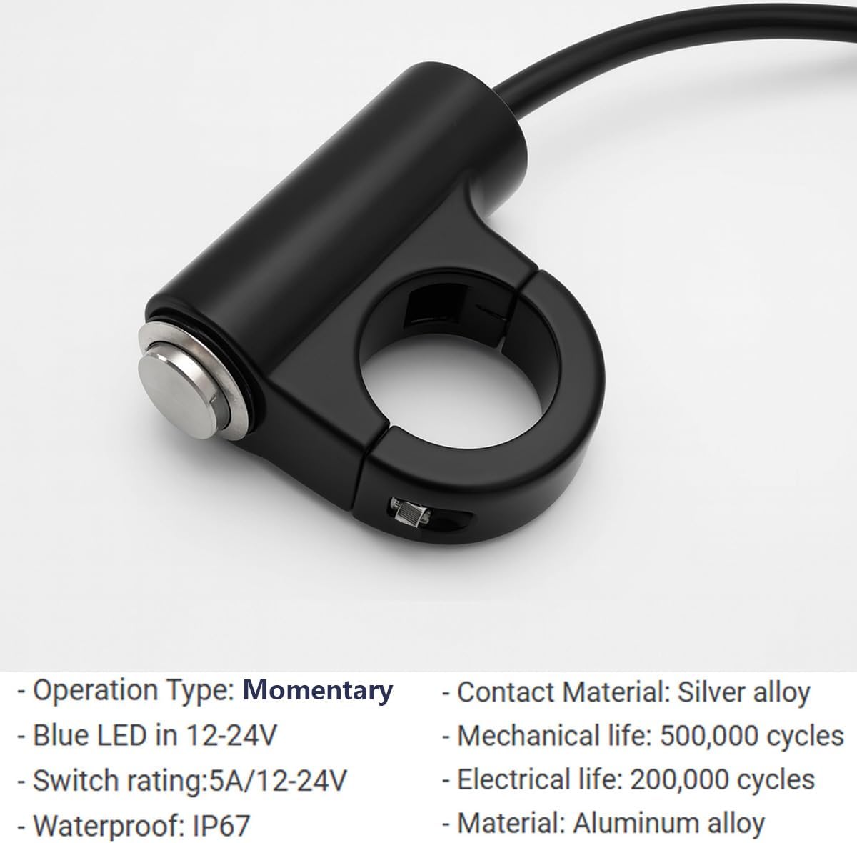 Gebildet Momentary Blue LED 12-24V/5A Motorcycle ATV 7/8inch 22mm Handlebar Push Button Switch IP67 Waterproof Headlight Hazard Brake Fog ON Off Switches
