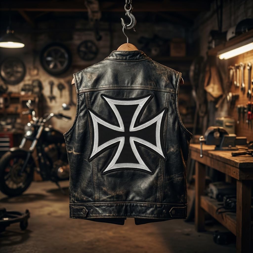 Large 8 Inch Maltese Cross Embroidered Patch - Iron-On Sew-On Gothic Celtic Badge for Jackets Vests and Bags - Biker & Firefighter Style Emblem for DIY Crafts & Clothing Customization
