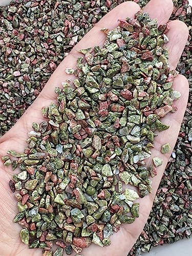 Image of GAF TREASURES 2 oz Lot Natural Semi Tumbled Gemstone Chips, Crushed Mini Crystals, Undrilled Crystal Chips (Unakite)