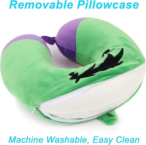 Miniatura 9 de Almohada de viaje de superhéroe para niños y adultos con antifaz para dormir, almohada de espuma viscoelástica en forma de U con funda lavable,