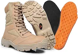 Coturno Masculino Militar Cano Alto em Couro Legítimo Reforçado Palmilha em Gel Zíper Lateral 1000