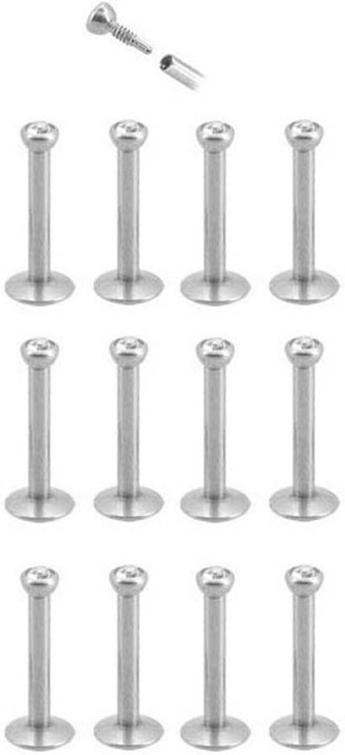 PIERCE ME (12pcs) Internally Threaded Labret Monroe Lip Tragus 2mm CZ Surgical Steel 16 Gauge, 5/16" (8mm) 16g