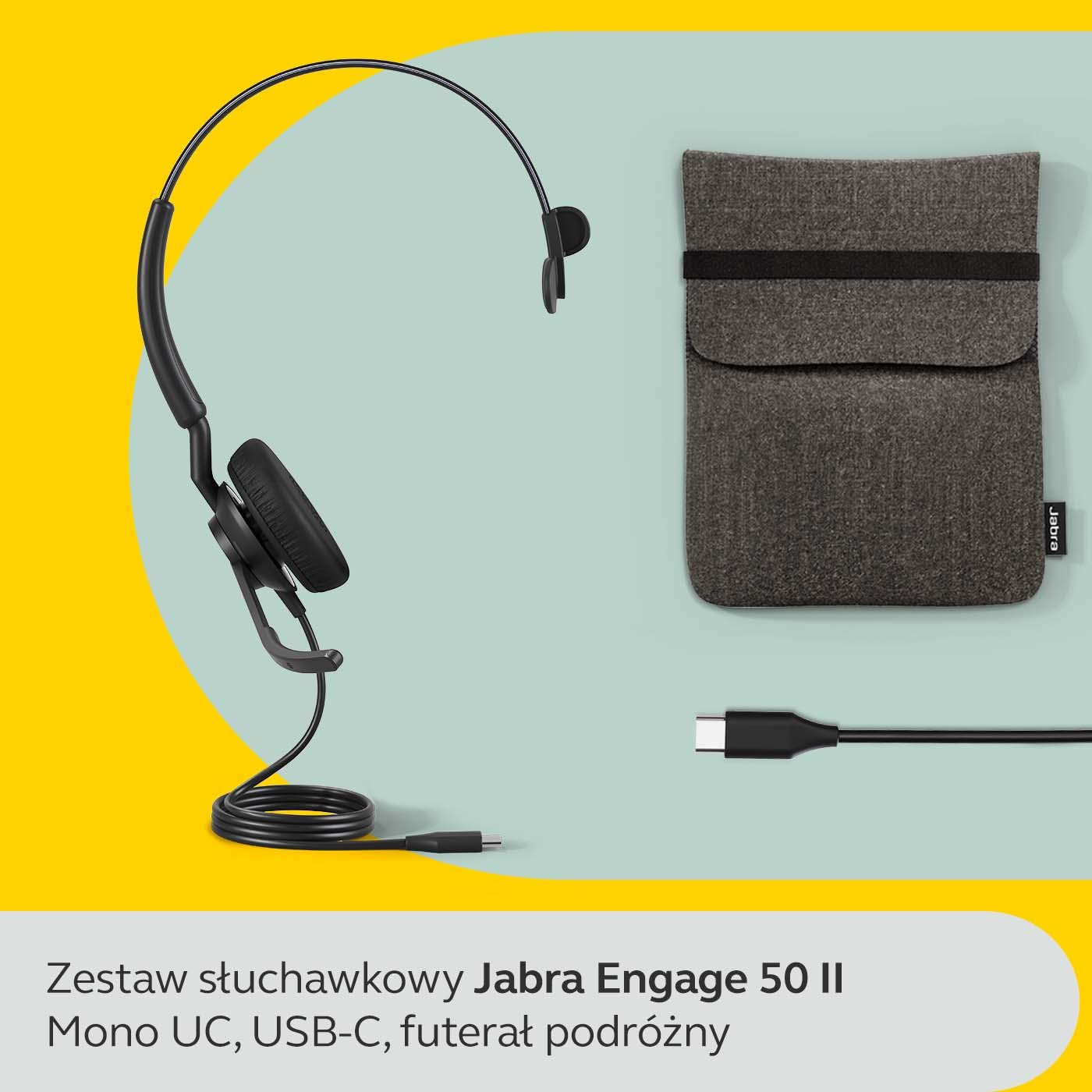 Jabra Engage 50 II przewodowy zestaw słuchawkowy mono z redukcją szumów, 3 mikrofonami i kablem USB-C, ultralekki - działa z wiodącymi platformami Unified Communications (Zoom i Unify) - czarny