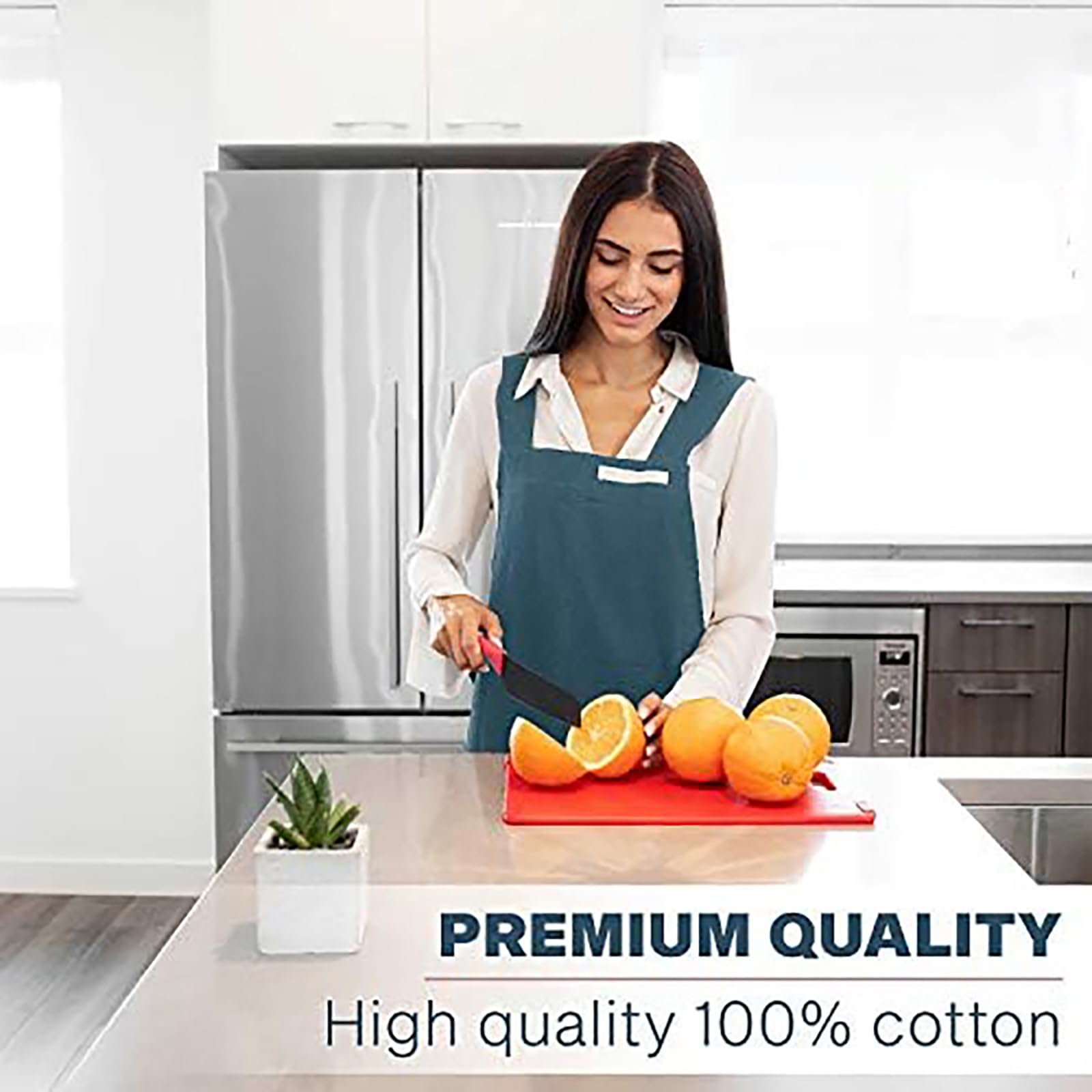 Grembiule da Cucina da Donna in Cotone E Lino con Pettorina Incrociata E Tasche, Adatto per Cucina, Casa, Ristorante, Hotel F,One Size