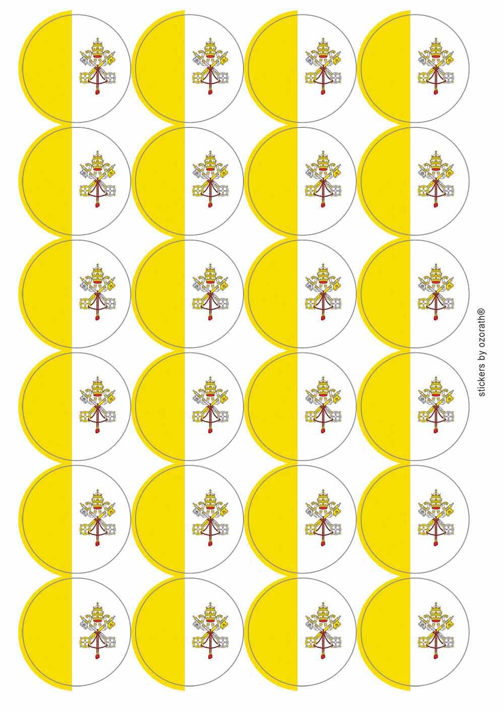 Vatican City Holy See Flag Circular Matt Paper Stickers A4 Sheet of 24 (Each Sticker is 45mm Diameter)