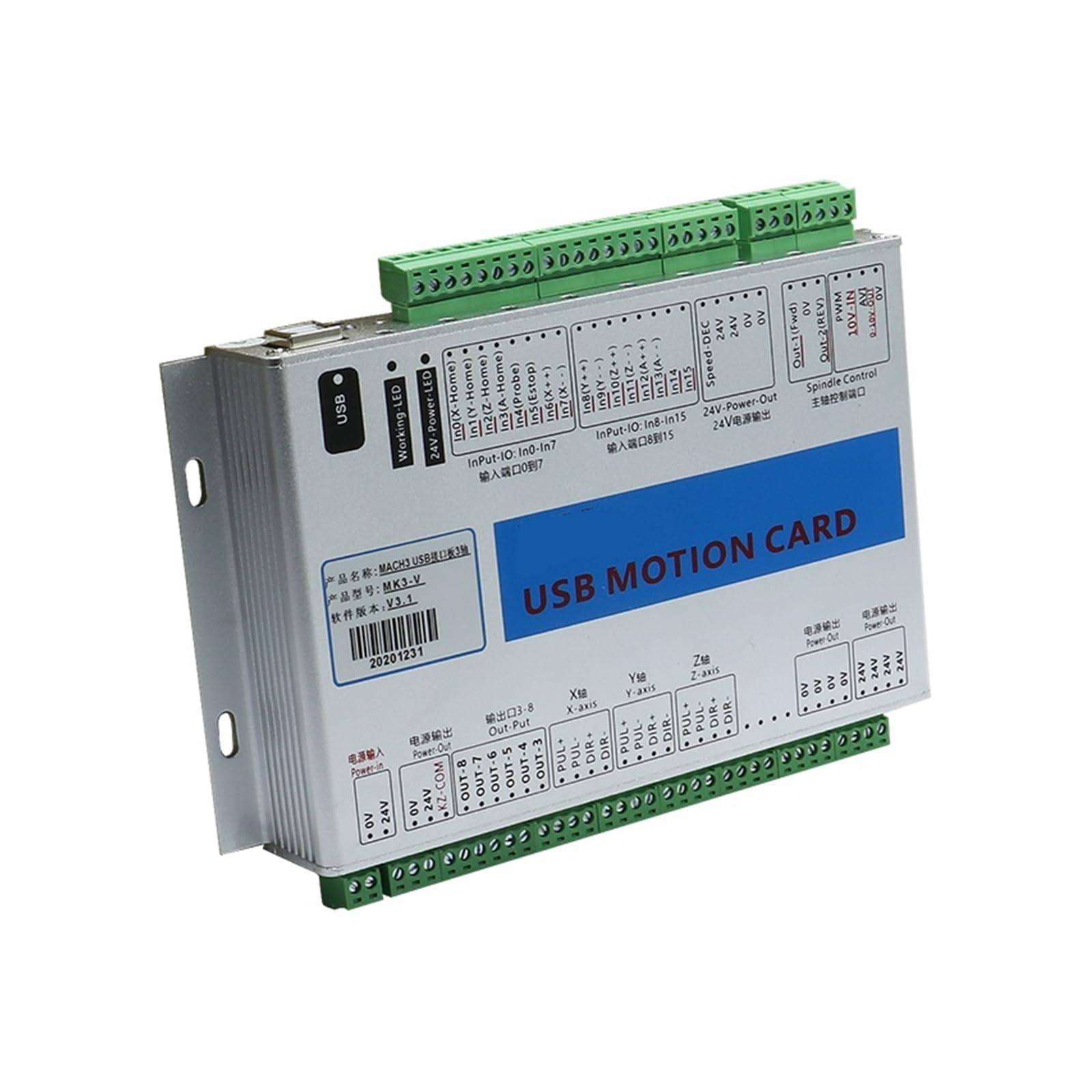XHC MKX-ET Ethernet USB 3 Breakout Board 4 6 assi Scheda di controllo del movimento Supporto 2 MHz for servomotore passo-passo for incisore CNC,Industriale e fai da te(MK3-V 3 Axis USB)