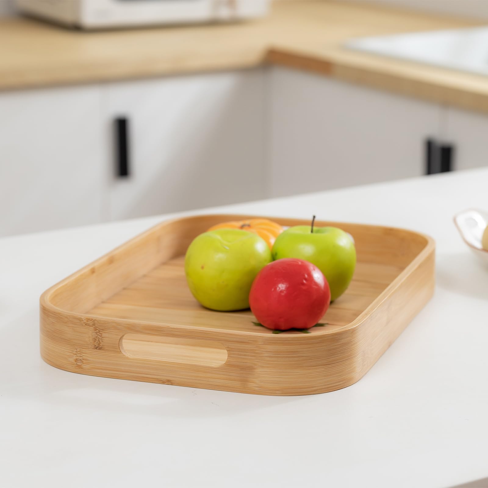 Plateau de service en bambou avec poignées, plateau moderne pour table basse ottomane, plateau de service décoratif pour petit déjeuner
