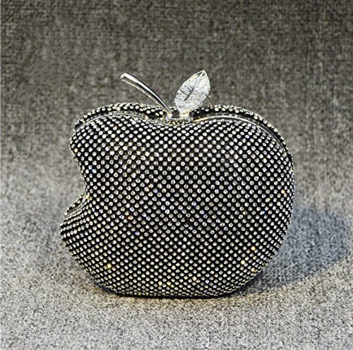 RUIIO Lady Apple Shape de la Mujer Noble Noche Embrague Bolso de Mano para el Hombro Wedding Party Bolsa Maquillaje Bolso de Mano, Negro