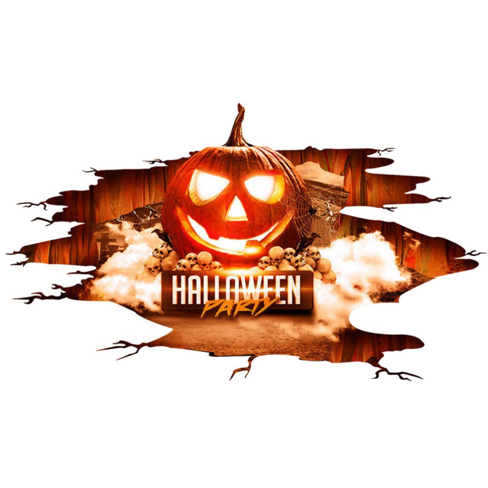 AmosfunGlass Stickers 3D Halloween Wall Mural Sticker Pumpkin Wall Decals Halloween Floor Mural Wall Decal Cling for Living Room Bedrooms Pumkin Decorating