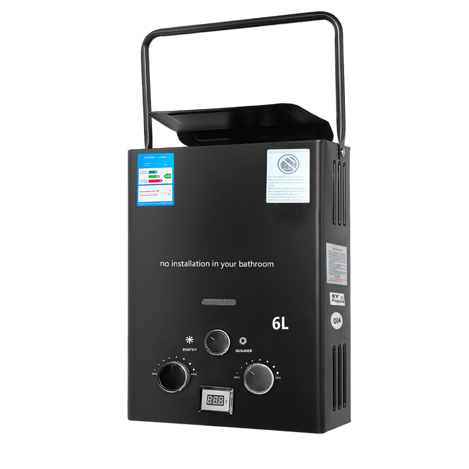 Gas Durchlauferhitzer, 16KW LPG Propangas Durchlauferhitzer, 6L Tragbarkeit Gasdurchlauferhitzer, Heißwasserbereiter Boiler Tankless Instant Boiler, für Camping, Caravaning und Haushalt (mit Henkel)