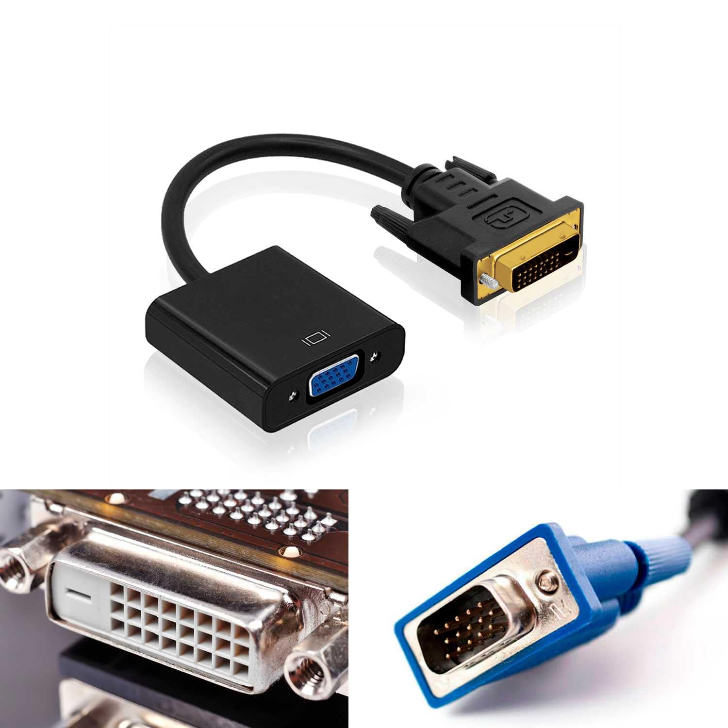 OcioDual Adattatore DVI-D 24+1 Maschio a VGA Femmina 15 Pin, Convertitore Video per PC, Monitor, Proiettore e Display