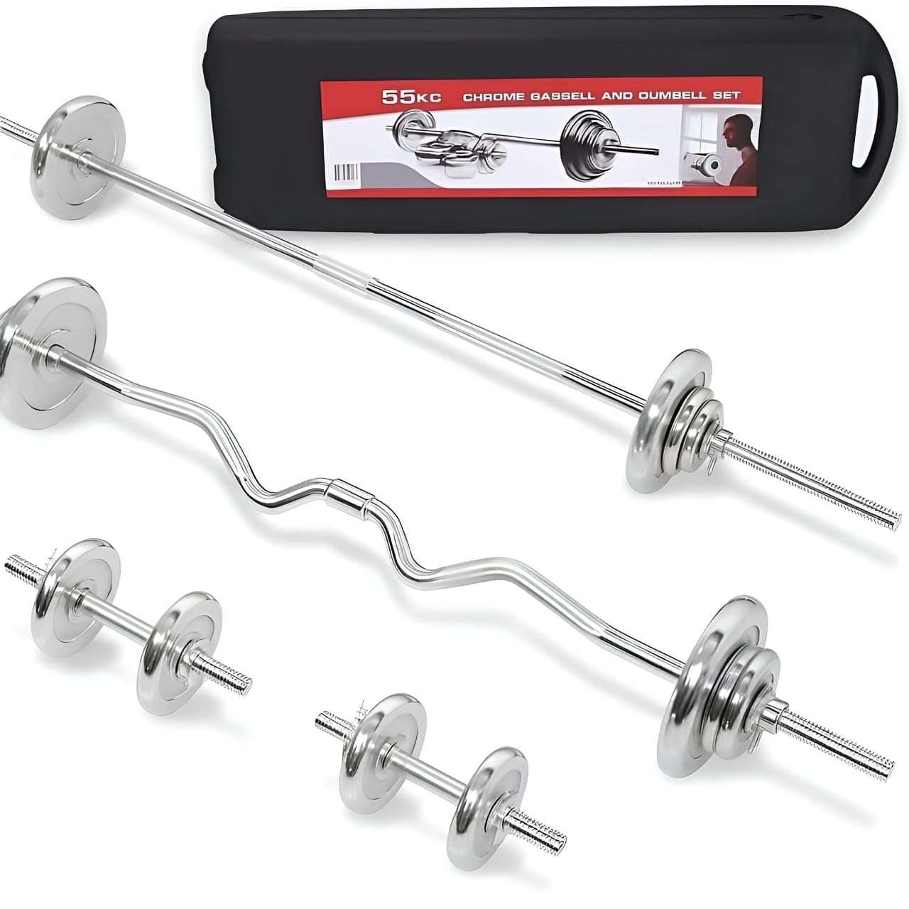 ULTIMAX Dumbbell and Barbell Set Chrome Steel Adjustable Dumbbells Barbell with Connector Options Each Other Convertible for Home Gym Office Exercise Fitness