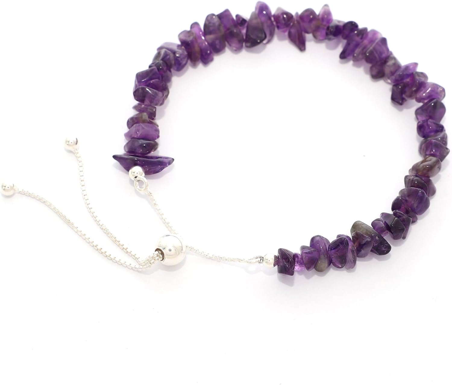 Natural Rough Amethyst Bolo Bracelet for Women in Sterling Silver, February Birthstone Jewelry Gifts for Her Birthday, Anniversary, Graduation, Christmas (Beads, Box-Chain)
