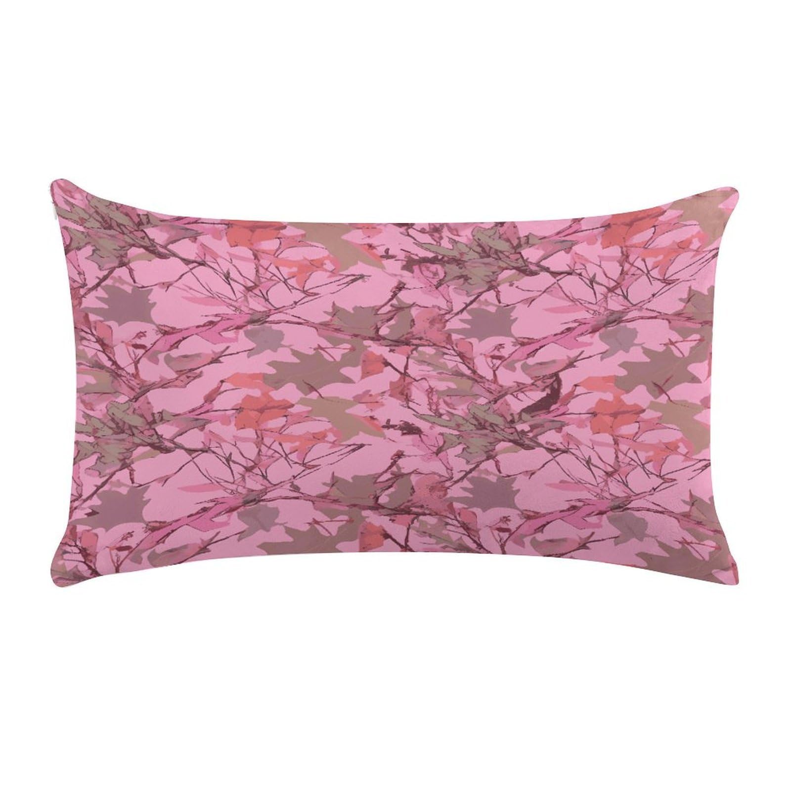 VstaDank Pink Leaves Camo Pillow Cover Pillowcase for All Seasons Short Plush Body Pillow Case Soft Cozy Fuzzy Lumbar Long Pillow Cover for Bed Sofa Bench 20 X 12 Inches