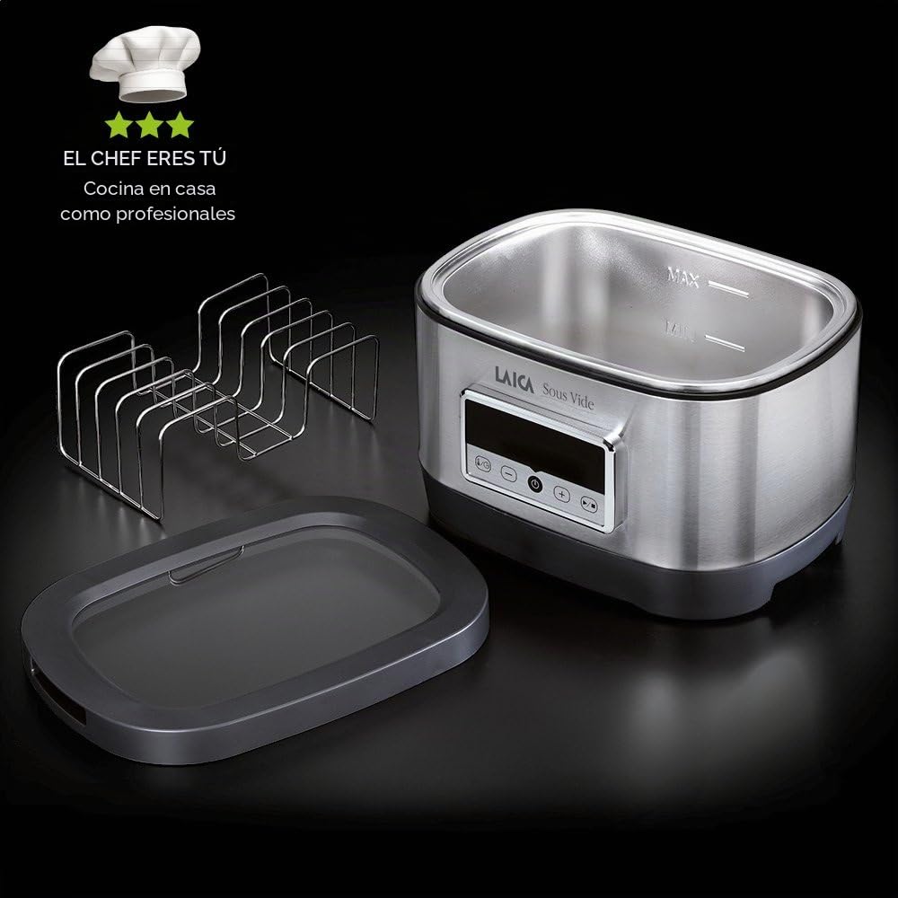 Horno de agua para la cocción Sous Vide (a baja temperatiura) Laica SVC200 en acero inoxidable, incluye rejilla y bolsas de vacío.