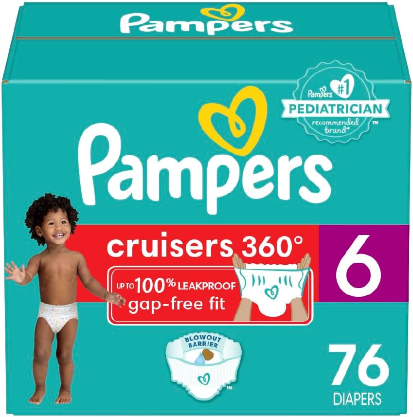 Pampers Cruisers 360° Fit Pull on diapers, size 6, 76 count, Disposable Diapers with Stretchy Waistband