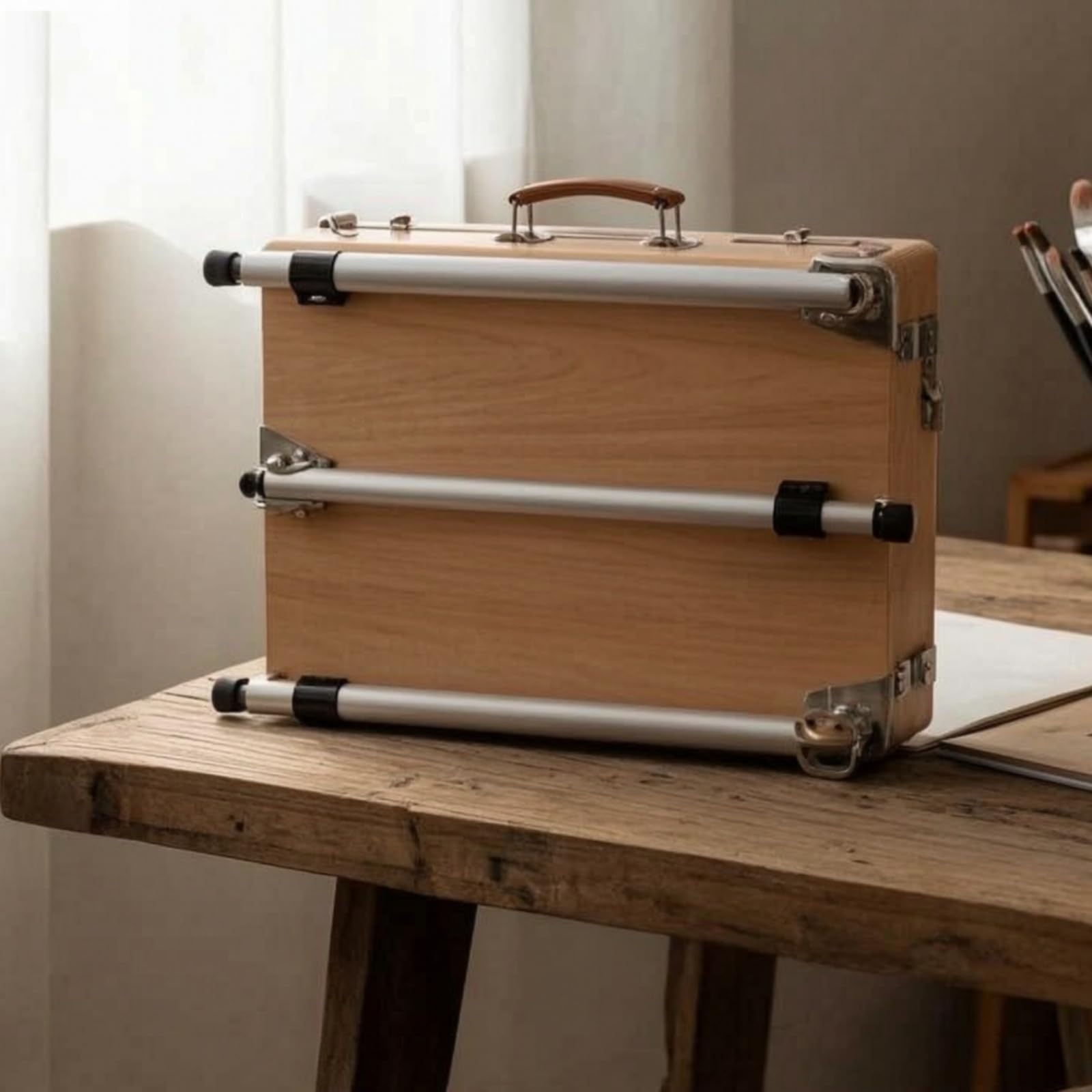 Maletín Pintura con Patas Ajustable Caja Caballete Portátil Resistente Caballete Plegable para Artistas, Pintores