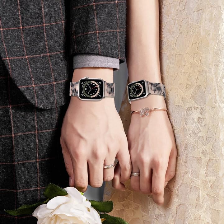 V.R.HOPE Resin Band Compatible with Apple Watch Band for Women 44mm 42mm 45mm 46mm 49mm Tortoise Fashion Lightweight Bracelet Strap for iWatch Series Ultra3/11/10/9/8/7/6/5/4/3/2/1/SE3 (Black Floral) - Image 5