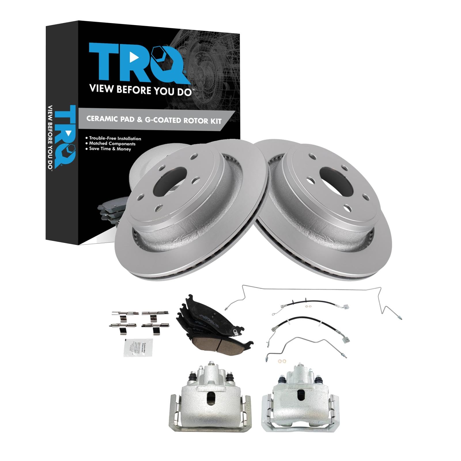 TRQ Rear Brake Pad &amp; Rotor Kit Ceramic Premium G-Coated Compatible with 2009-2010 Dodge Ram 1500