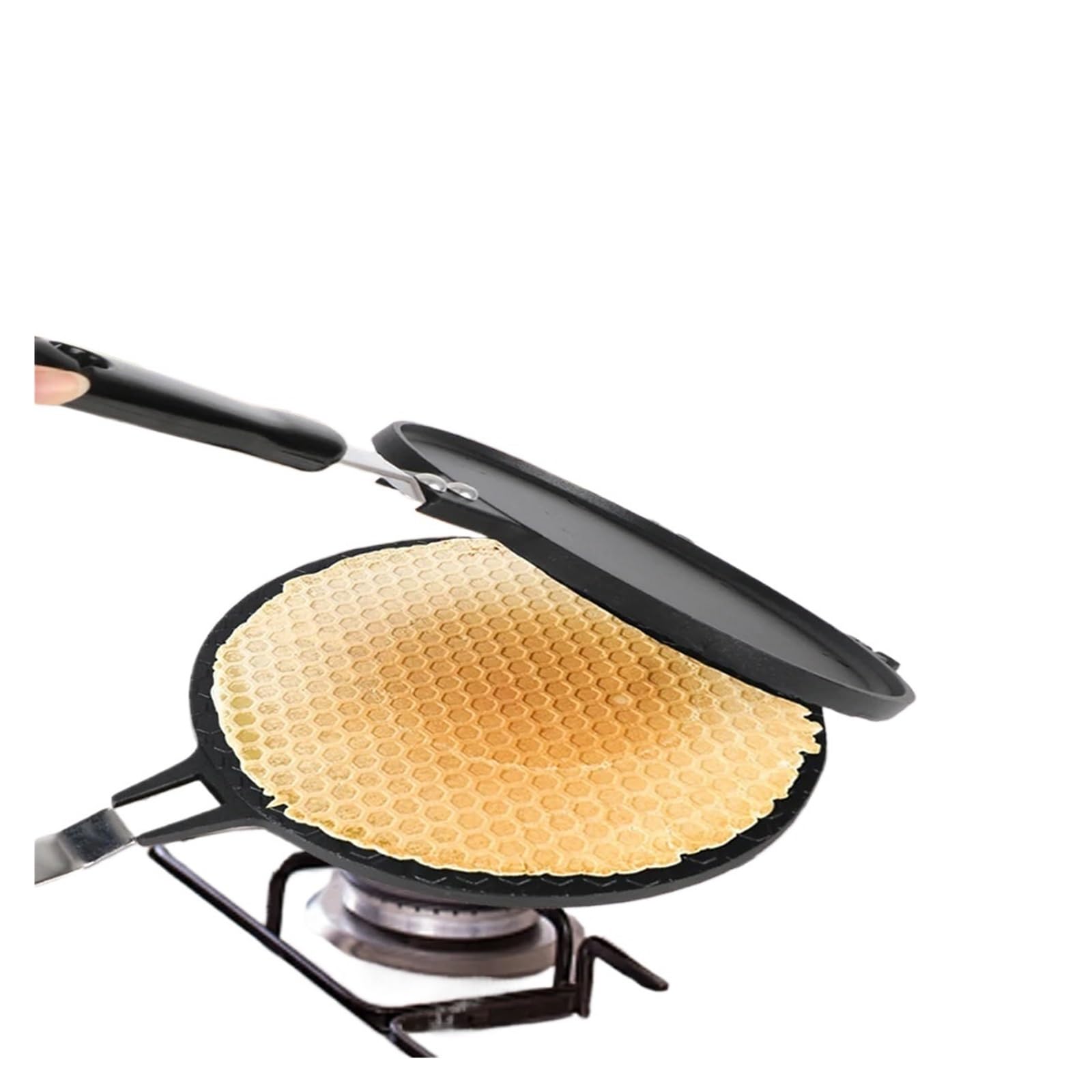 Molde Antiadherente for Tortillas de 17 cm y 22 cm, for Hacer rollitos de Huevo, gofres, Pasteles, Helados, Conos, Utensilios for Hornear(22cm Black)
