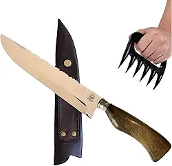 Faca Churrasco Artesanal Picanheira 8” Aço Inox 420C | Cabo Madeira ou Híbrido | Bainha Couro | Caixa Presente | Garra de Urso | Linha Luxo JWP
