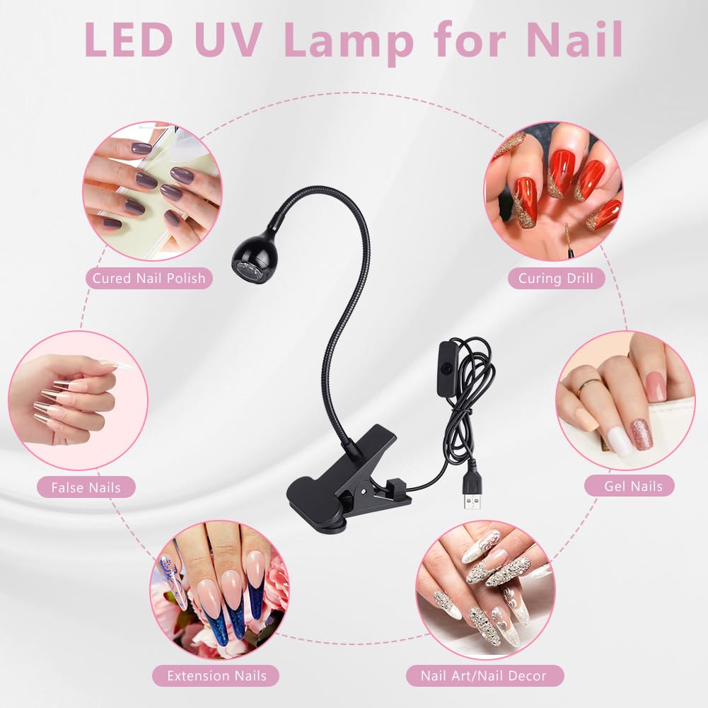 LOPHE Mini Lampada UV LED Unghie, 3W Torcia LED con Clip, Testa Regolabile 360°, USB Adatto per Manicure Accessori