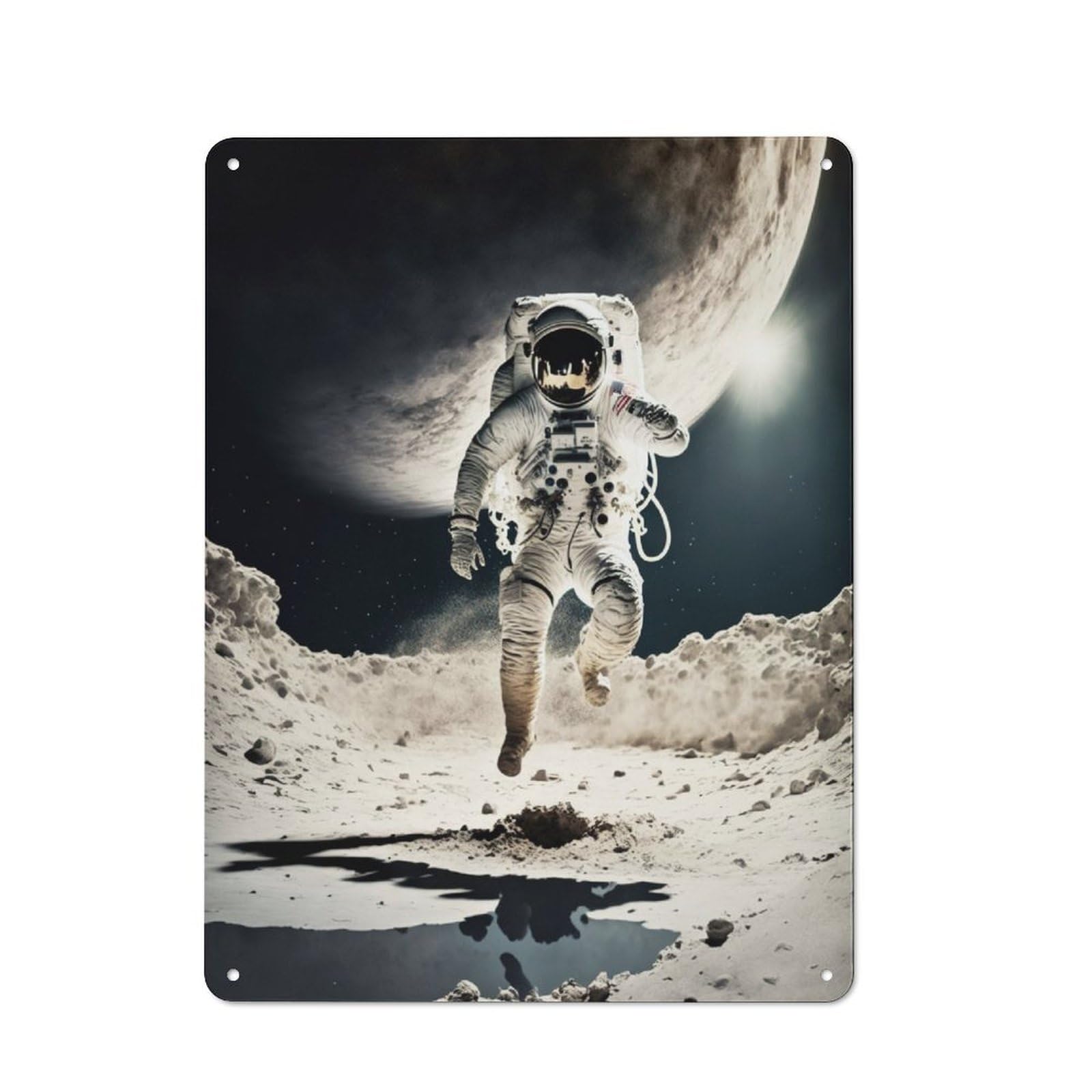 Junmoney Astronaut Exploring Moon Retro Tin Sign 40X30cm For Garage Wall, For Fans Of Metal Signs And Themed Wall Decor
