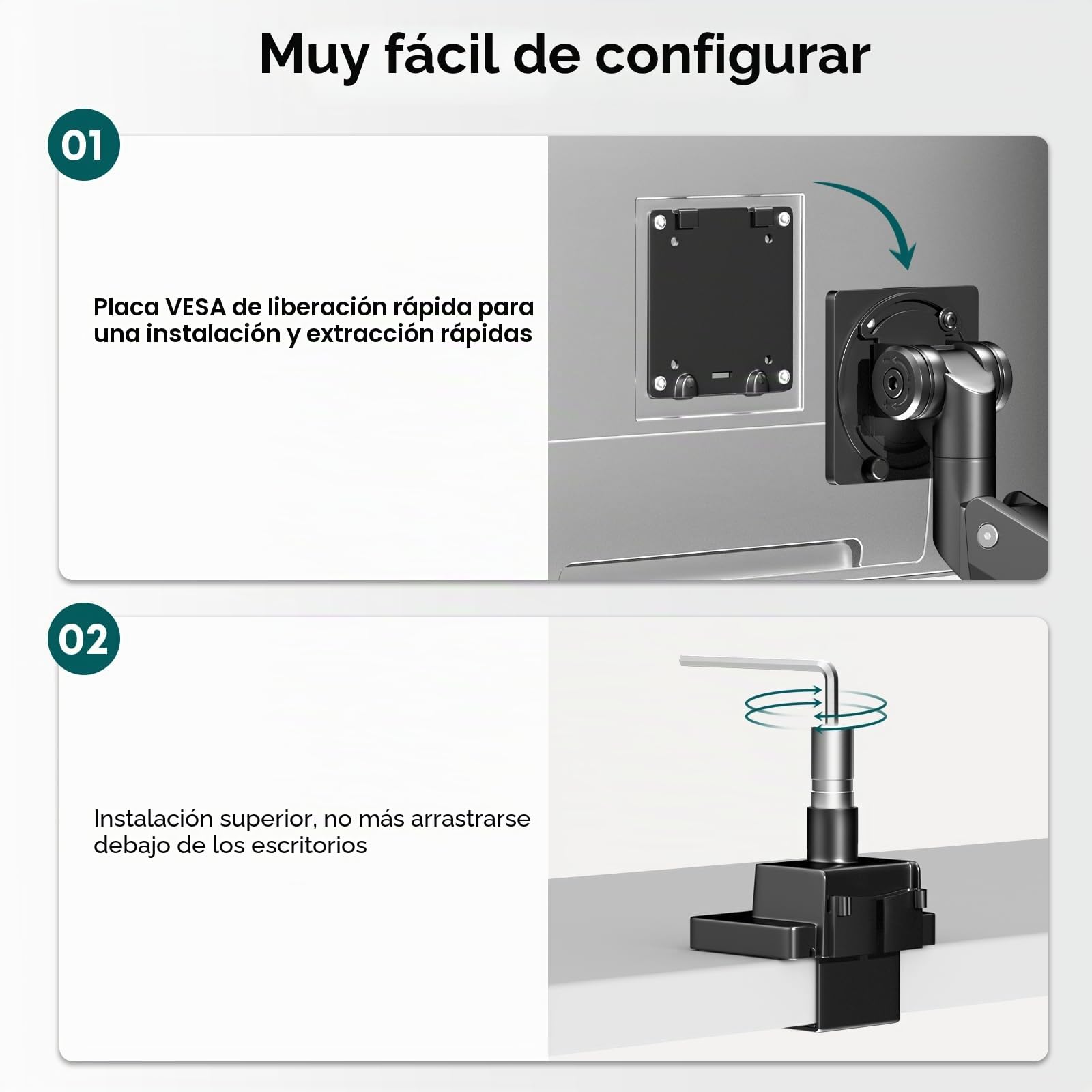 Brazo de Monitor con Resorte de Gas para 17-57 Pulgadas,Soporte de Escritorio Poste Vertical,Carga 27 kg,VESA 75/100/200 mm (Negro)