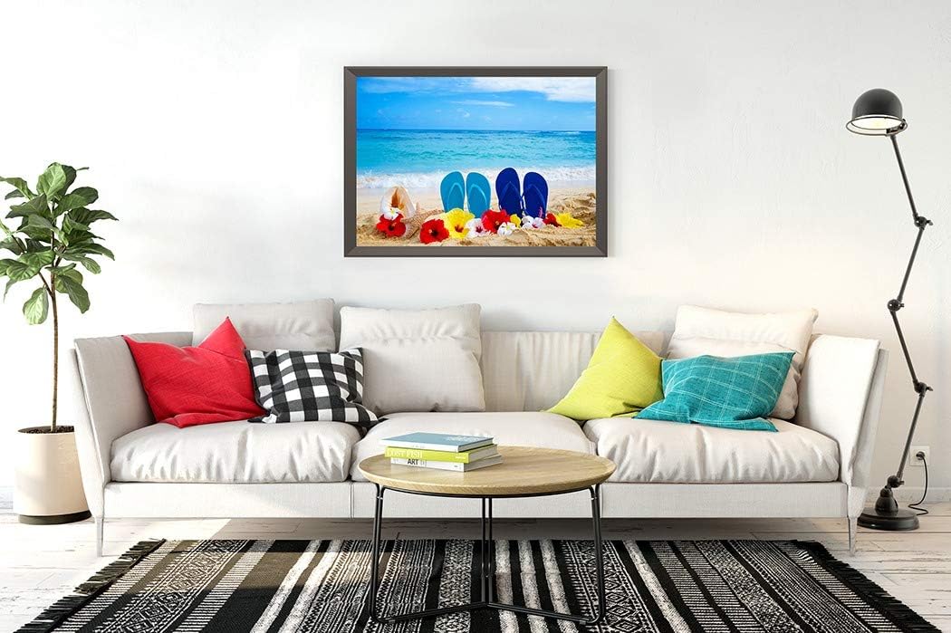 DIY 5D Diamond Painting Kit Flip Flops Seashell Starfish Tropical Flowers Sandy Beach Hawaii 16" X 20" Adult Full Drill Rhinestone Cross Stitch Art Crafts for Home Decoration