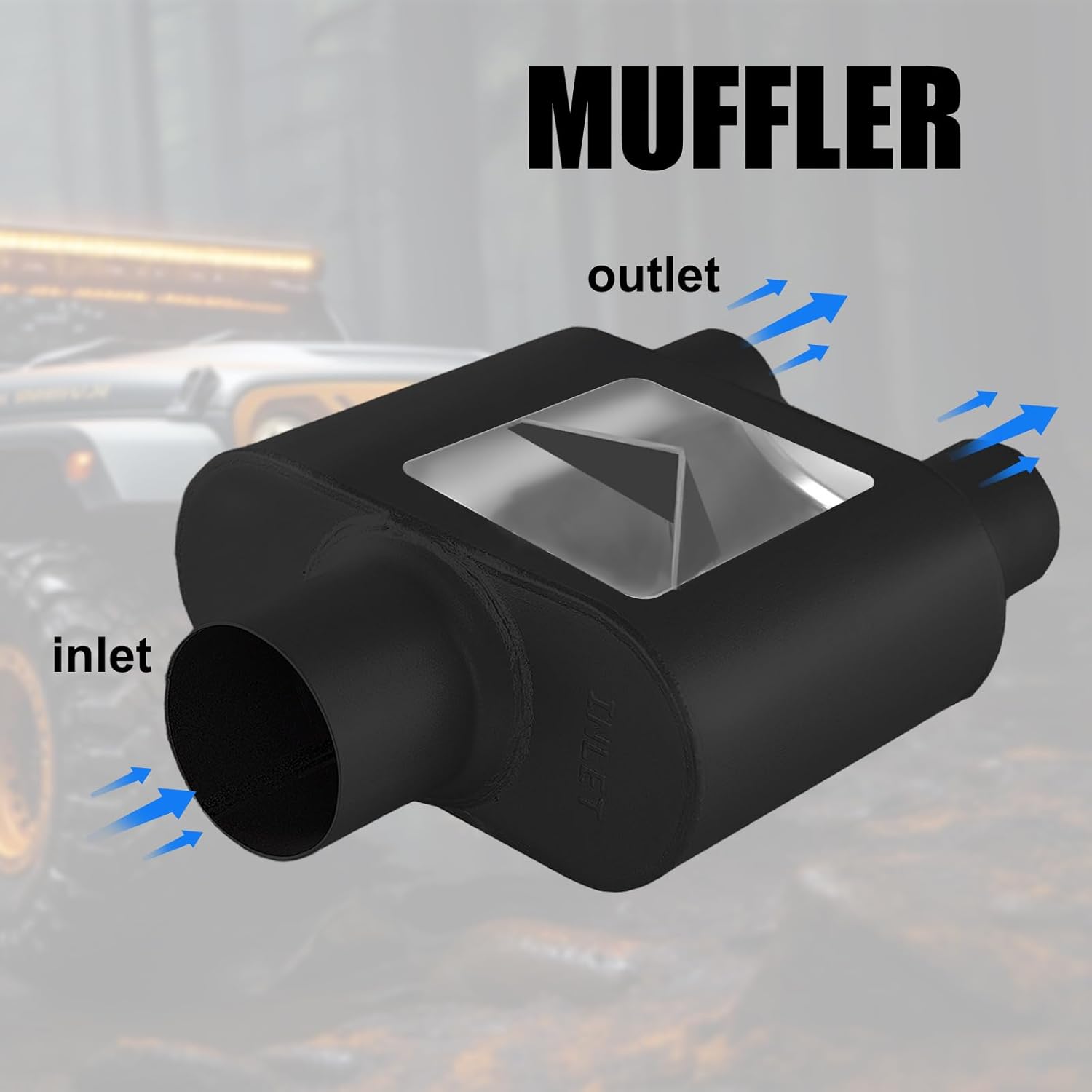 Universal Mufflers,Performance Automotive Exhaust Muffler, Single Chamber 3" (ID) center in 2.25" (ID) dual out (Black)