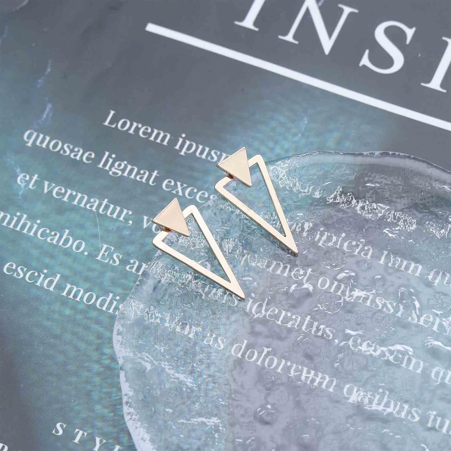 Boho Triangle Ear Jacket Earrings Double Side Triangle Earrings Gold Triangle Stud Earrings Hollow Triangle Stud Earrings Jewelry for Women - Image 4