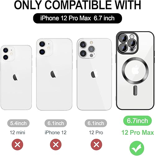 Miniatura 7 de Hython Funda magnética transparente para iPhone 12 Pro Max con protector de lente de cámara compatible con MagSafe borde chapado delgada y suave
