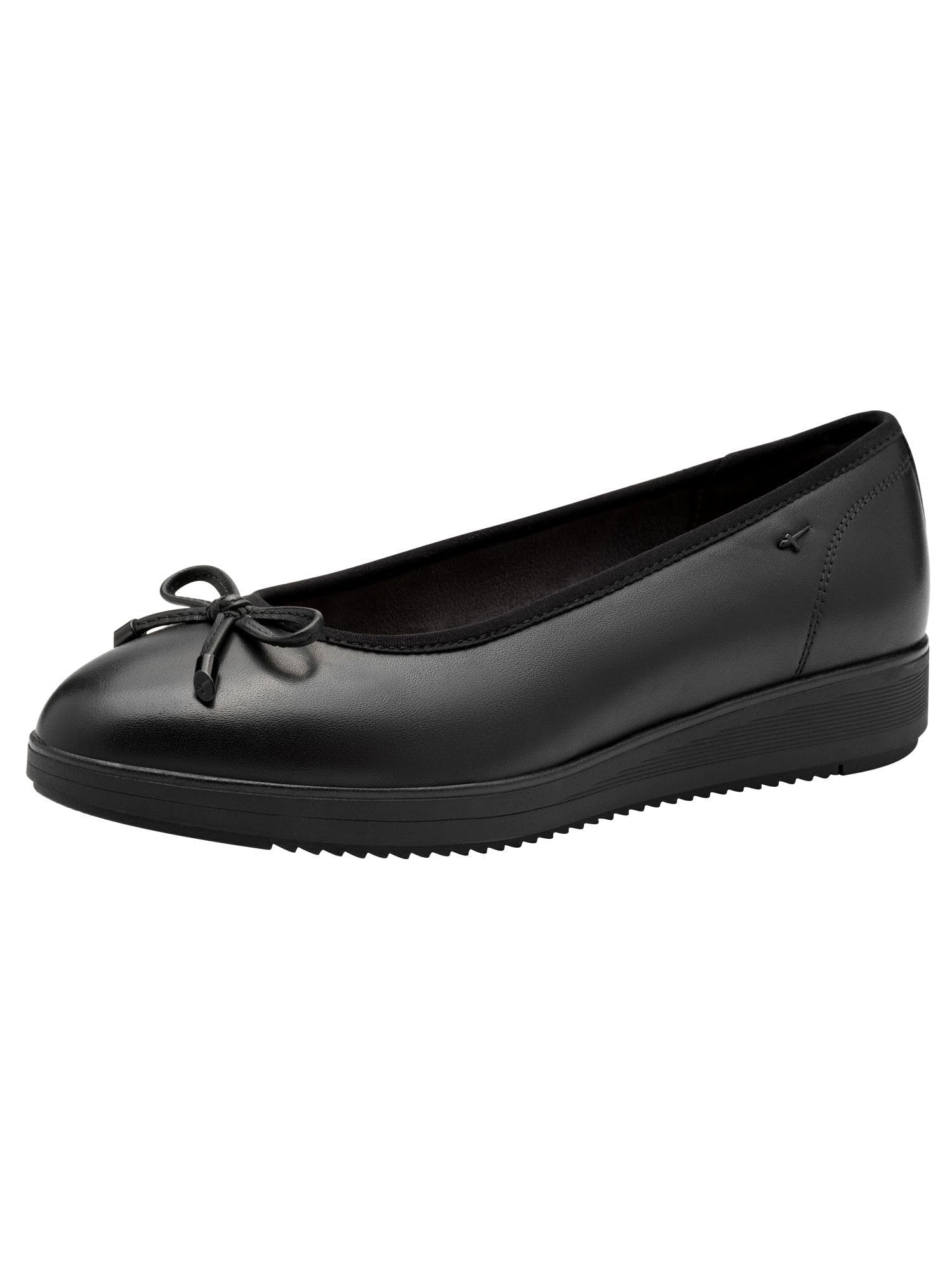 Tamaris Comfort Women’s Leather Ballerinas with Bow, Black, 7,5 UK