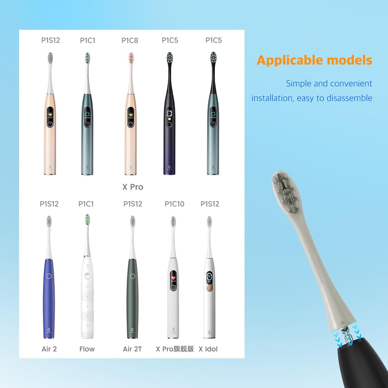 6 Pack Electric Toothbrush Replacement Heads Suitable for Oclean X Pro Elite/X/X Pro/Flow/F1/Air 2-Vacuum-Sealed with Hygienic Caps,Bonus Tongue Scraper & Travel Cup Included-Beige