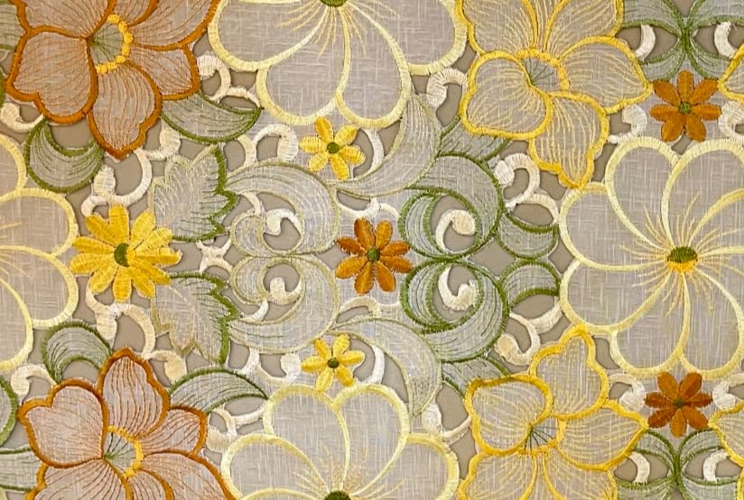 Image of MONKDECOR Tissue Embroidery 022 Centre Table Runner (Size- 16x33 Inches)- Yellow