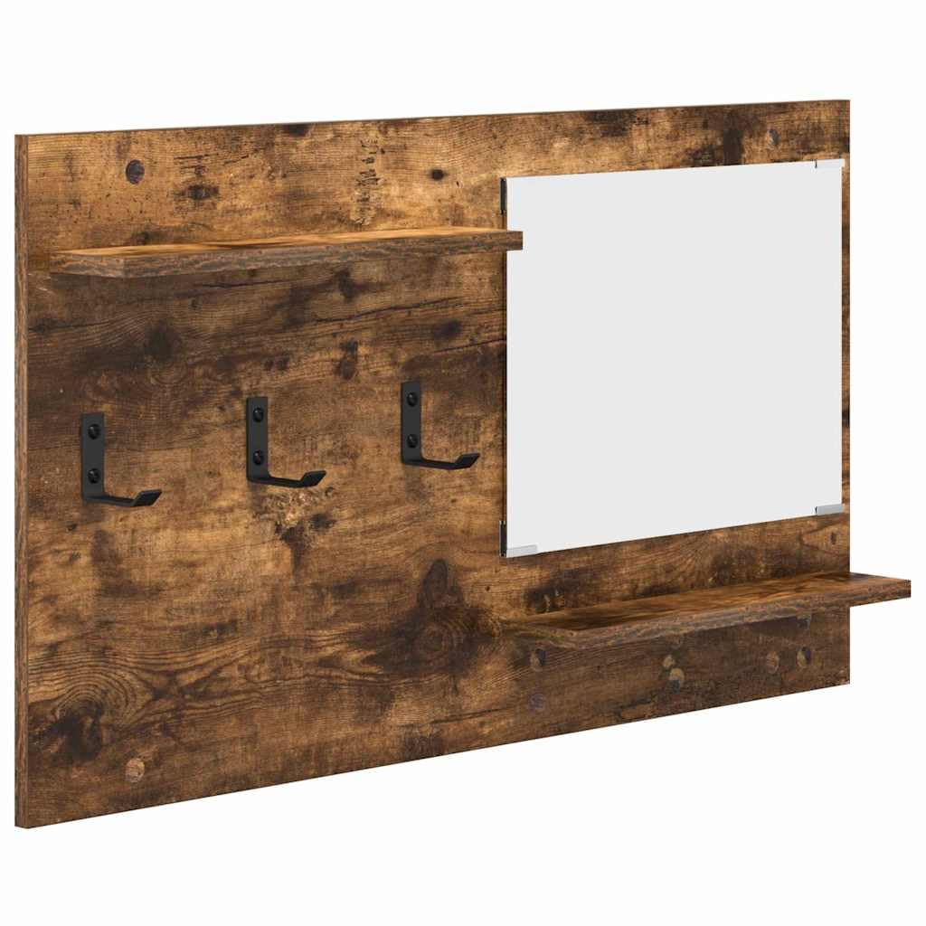 Porte-manteau mural miroir pour entrée - Meuble chêne fumé chic et gain de place