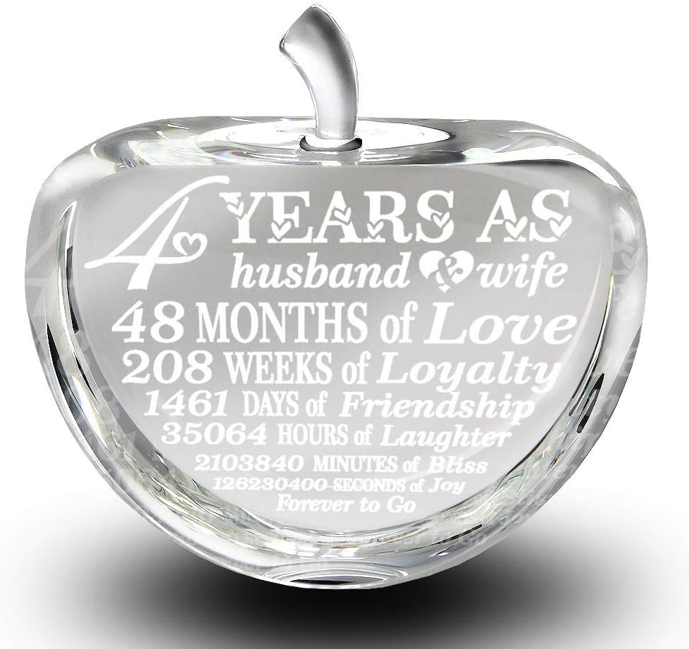 BELLA BUSTA -4 Years As Husband and Wife-Traditional Fruit Theme for 4th Anniversary-Engraved Crystal Apple (Crystal Apple)
