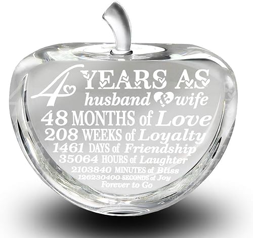 -4 años como marido y mujer-Tema tradicional de frutas para 4 aniversario-Manzana de cristal grabada (manzana de cristal)