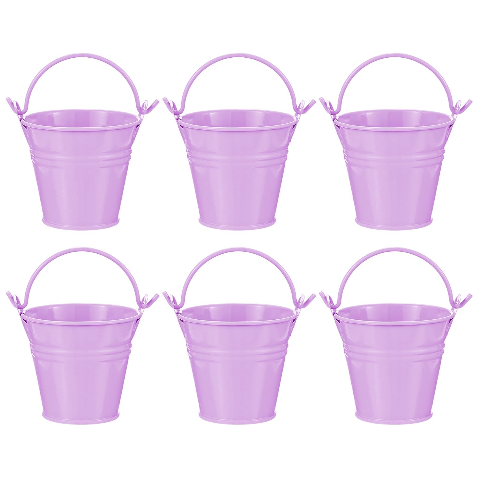 M METERXITY 6-Pack Small Metal Bucket with Handle, 2.4 x 2.2 Inch Iron Mini Buckets for Farmhouse Flower/Garden Planters/Decorative Table Centerpieces [Light Purple]