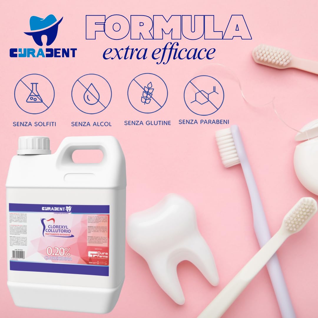 Collutorio Clorexidina 0,2% Professionale – Disinfettante Orale Antibatterico – Ideale per Igiene Orale – Tanica da 5 Litri