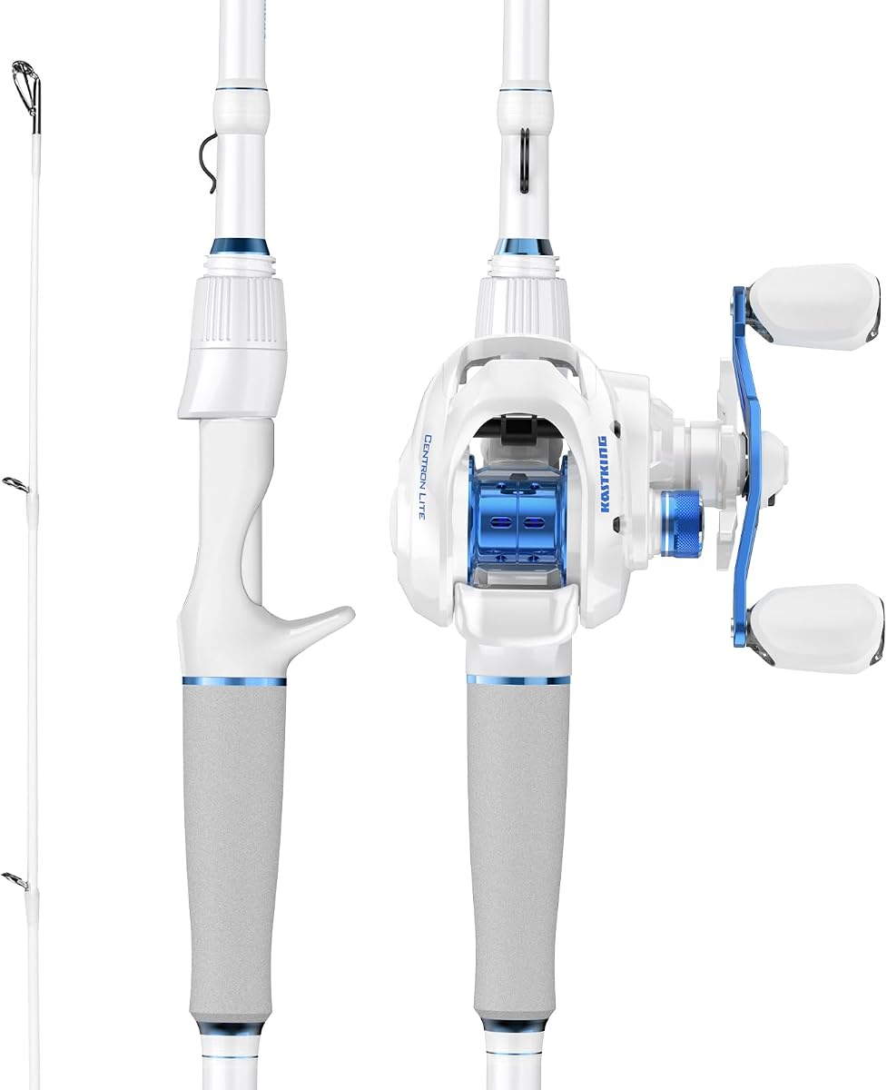 Combo de caña y carrete de pesca KastKing Centron Lite, cebo y spinning | Combo de Baitcaster y Spinning, cañas en blanco de 2 piezas, guías de acero inoxidable con anillos de cerámica, mango de EVA, pesca en agua dulce