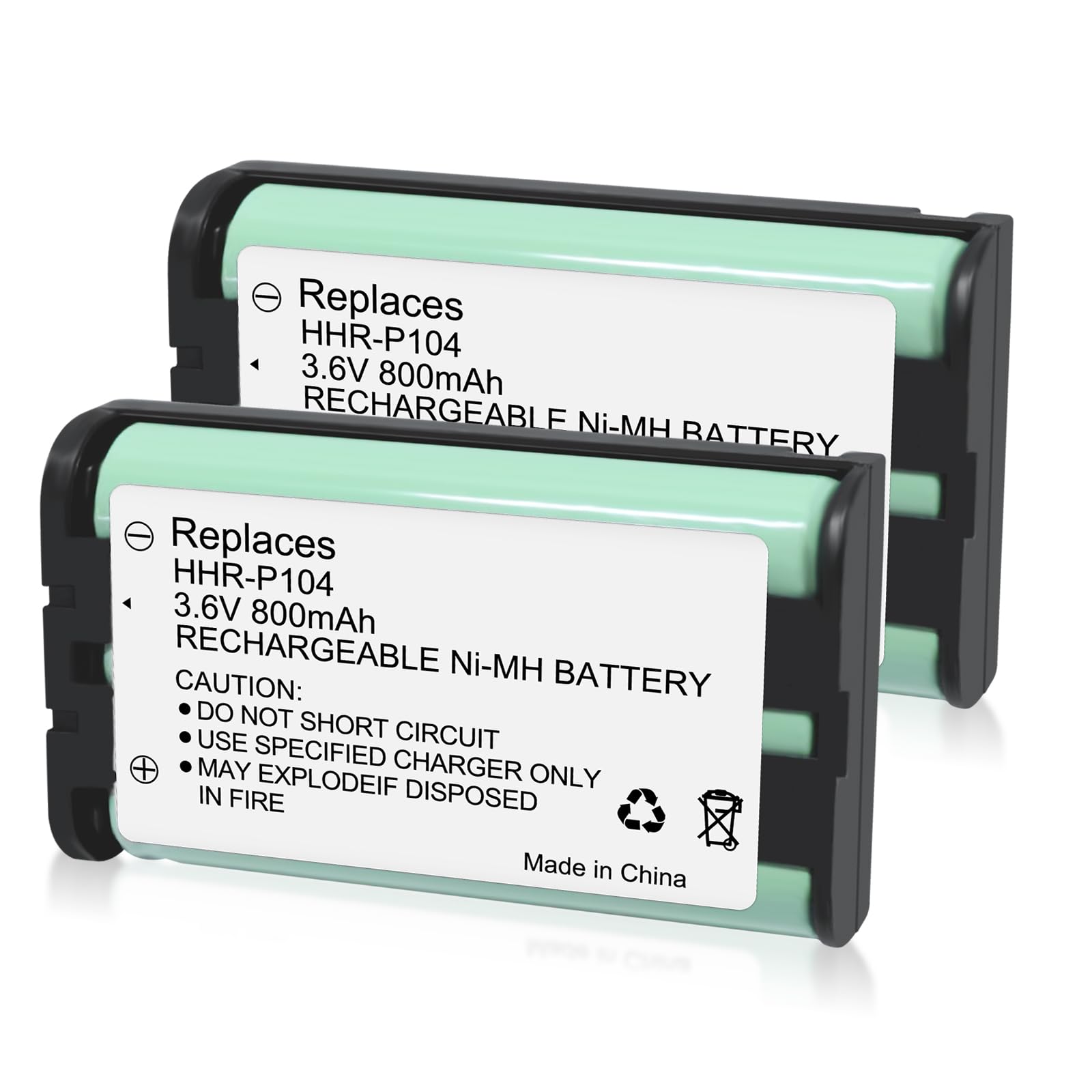 HHR-P104 NI-MH Rechargeable Battery for Panasonic 3.6V 830mAh Battery for Cordless Phones,2 Pack