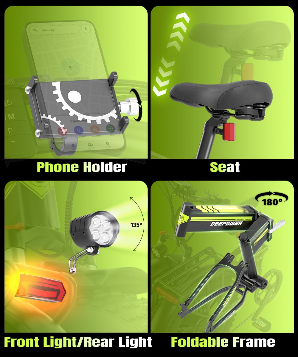 Składany rower elektryczny DEEPOWER A1 | Rower elektryczny 20” x 4.0 Fat Tire | Wymienny akumulator 48V 20Ah | Silnik elektryczny 250W | 57Nm | 7 biegów | Miejski rower elektryczny