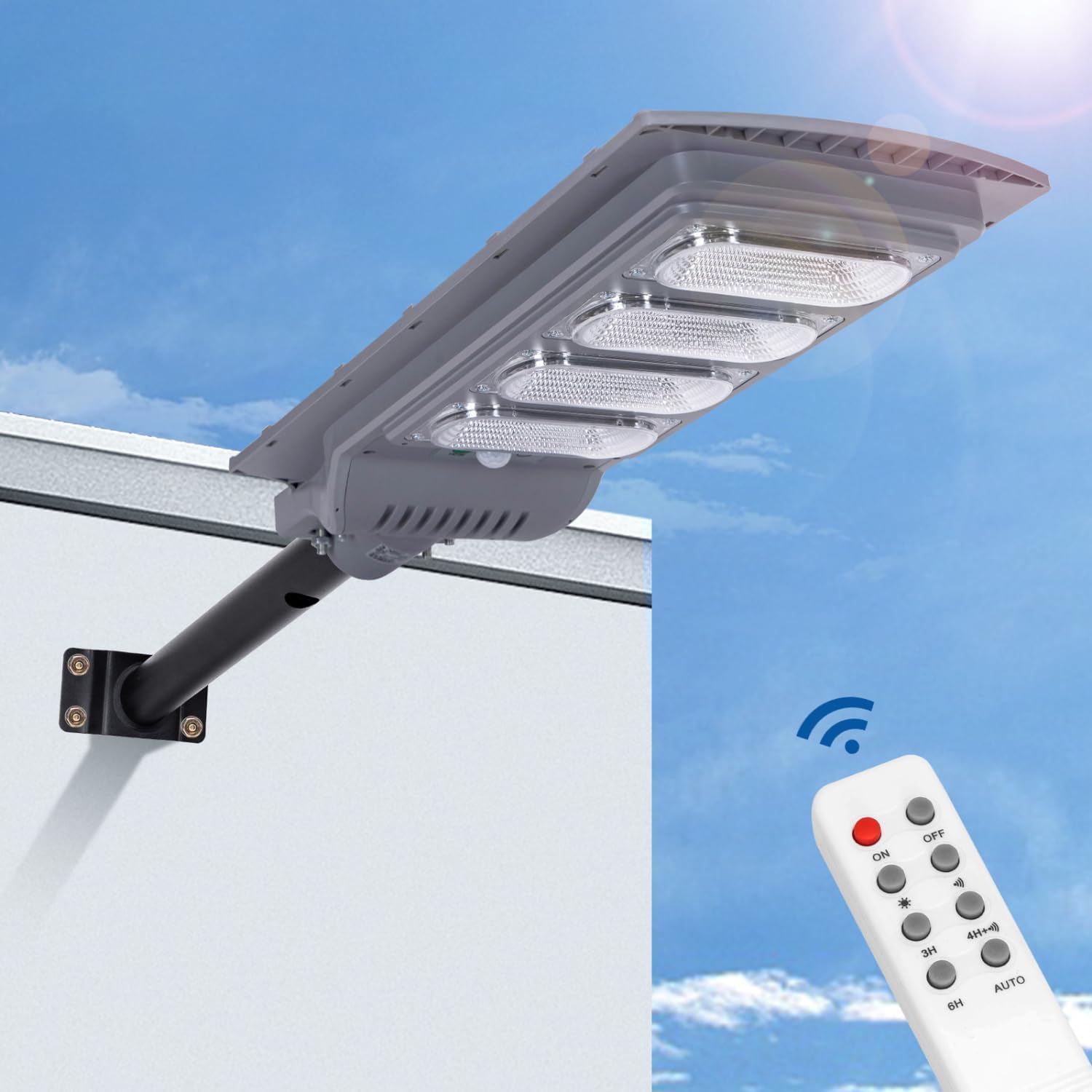 Lampione Solare da esterno con Sensore di Movimento,Faro LED esterno con pannello solare da 200W con Telecomando,Faretti Solari Impermeabile IP65 6500K,Adatta per Giardino,Cortile,Strada, Viale, Campo