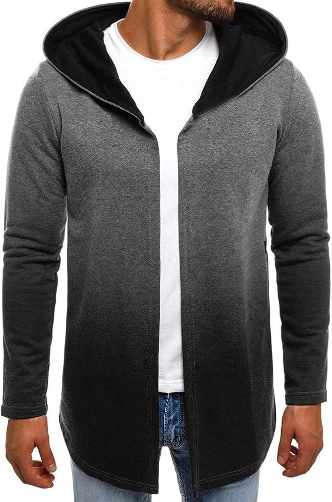 2DXuixsh Mens Long Cardigan Open Front Draped Lightweight Hooded