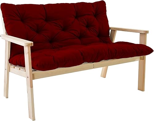 Miniatura 7 de Cojín de banco para interiores y exteriores con respaldo, cojín de reemplazo con lazos, alfombrilla de columpio gruesa para banco de jardín de 2 a 3