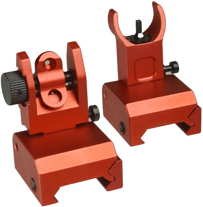 Aluminum Red Color BUIS Iron Sights Front and Rear Flip Up for Picatinny/Weaver