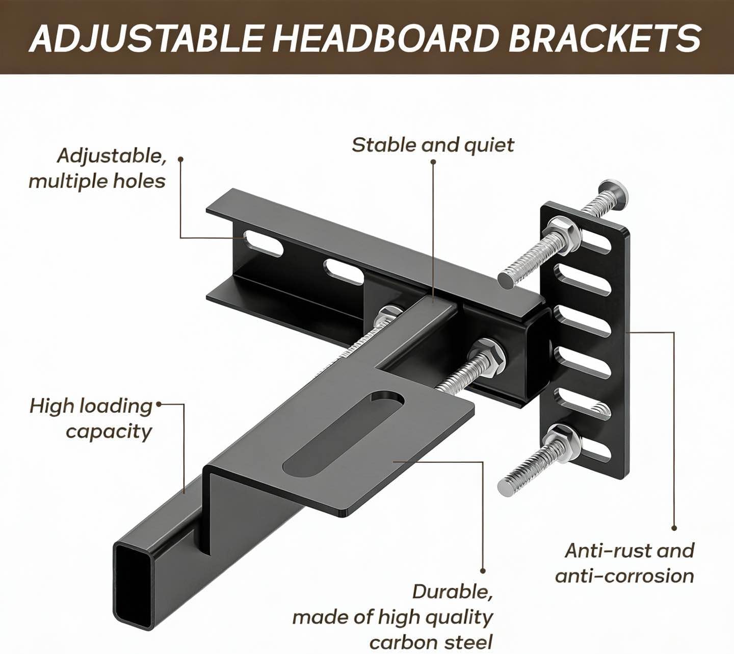 Headboard Brackets for Metal Bed Frame, Heavy Duty Headboard Attachment Kit with Hardware, Adjustable Headboard/Footboard Extension Brackets for Twin, Full, Queen, King Beds, 2 Pack (Black)