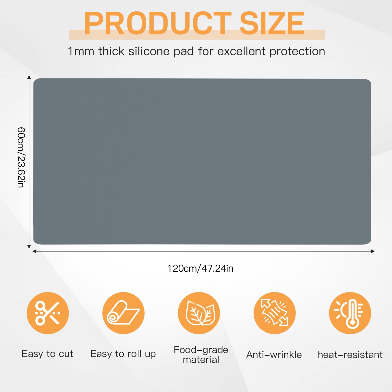 Tapete De Silicona Talla Grande, Protector Encimera 120 x 60 x 0,2 cm | Impermeable, Antideslizante y Resistente Al Calor, Ideal Para La Cocina, Se Puede Recortar Convertirse Tapetes De Cocina